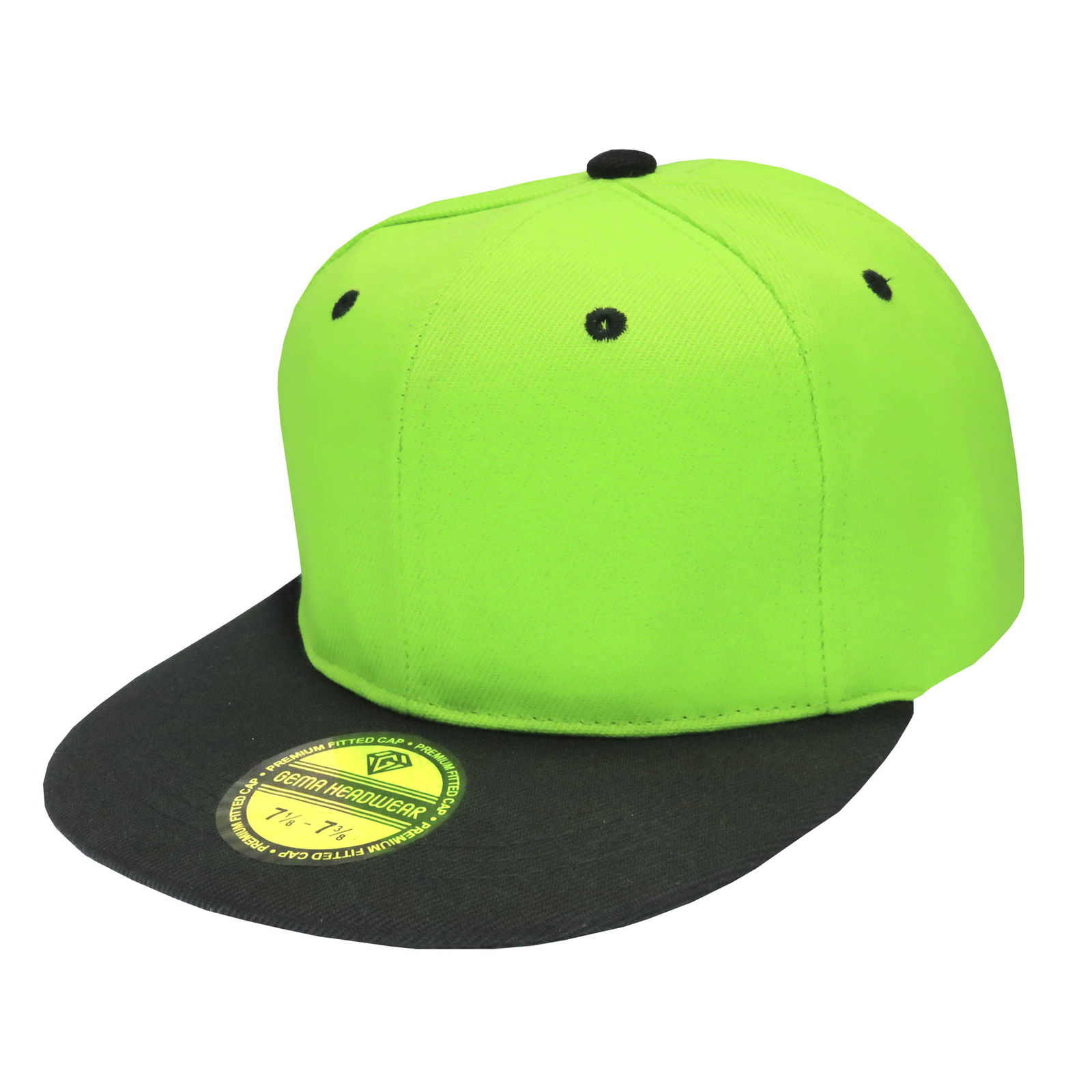 Gorra visera plana de acrílico para adulto combinada verde lima y negro