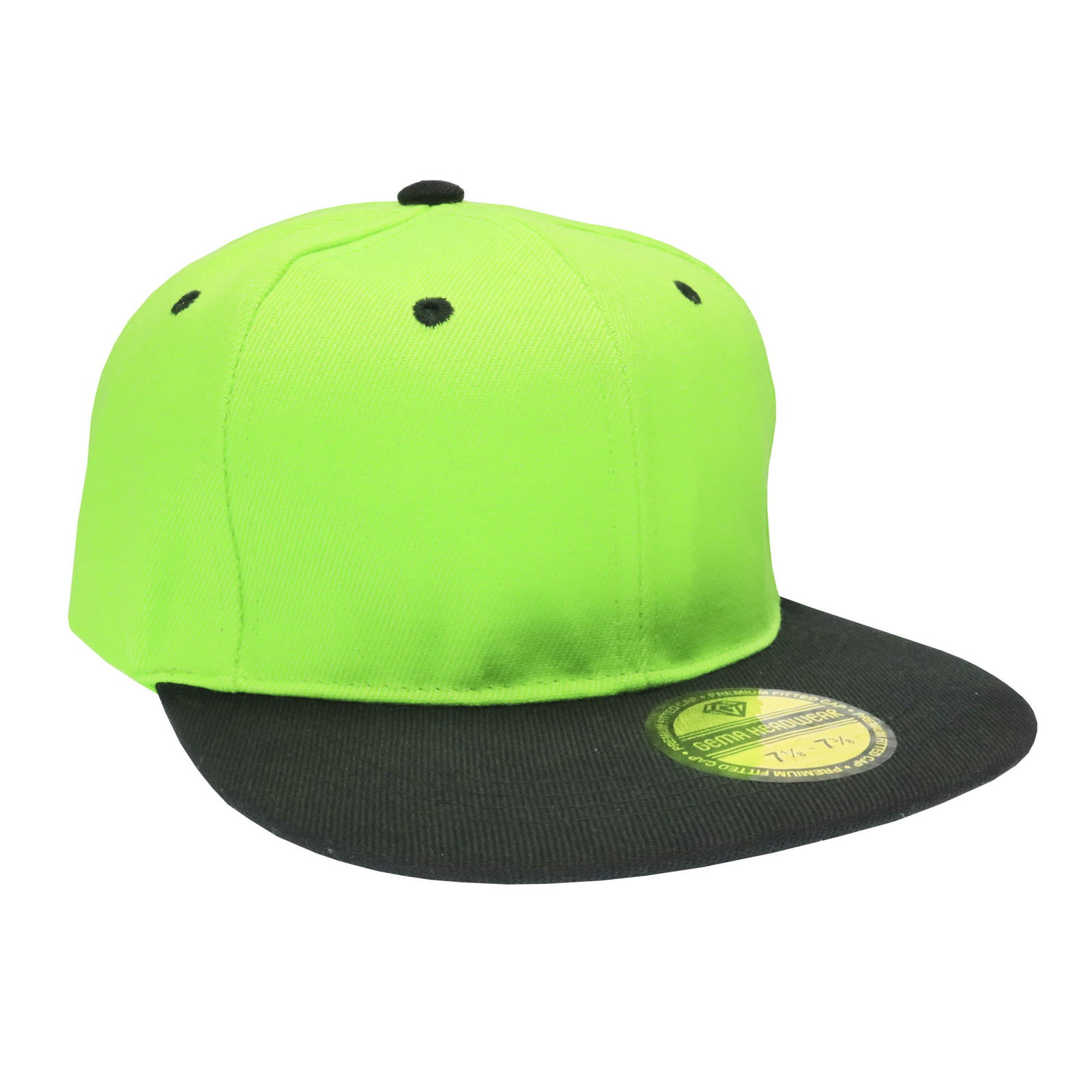 Gorra visera plana de acrílico para adulto combinada verde lima y negro