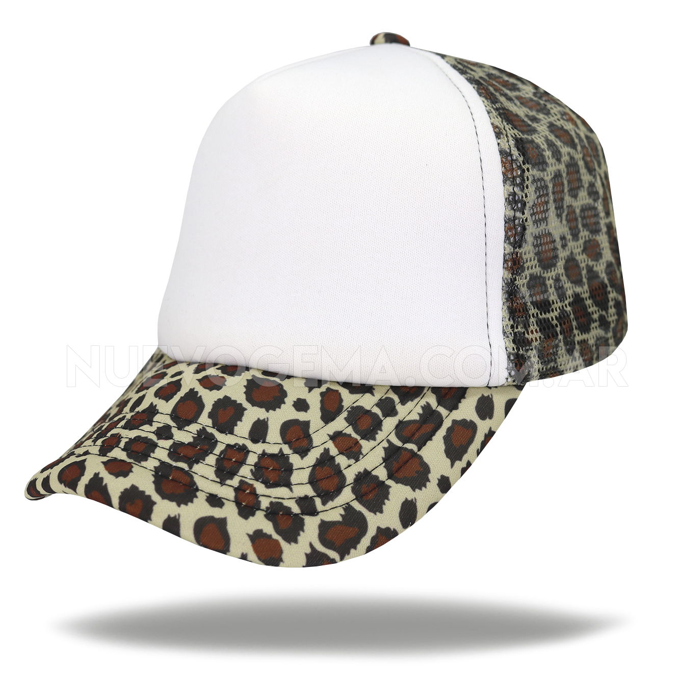 Gorra trucker de adulto en animal print con frente blanco