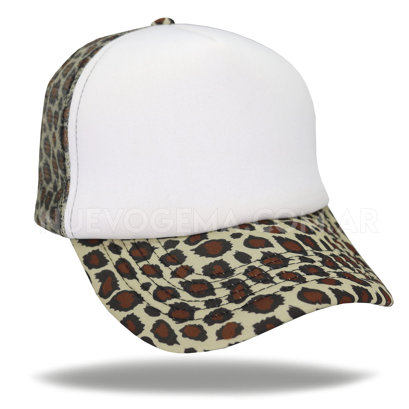 Gorra trucker de adulto en animal print con frente blanco