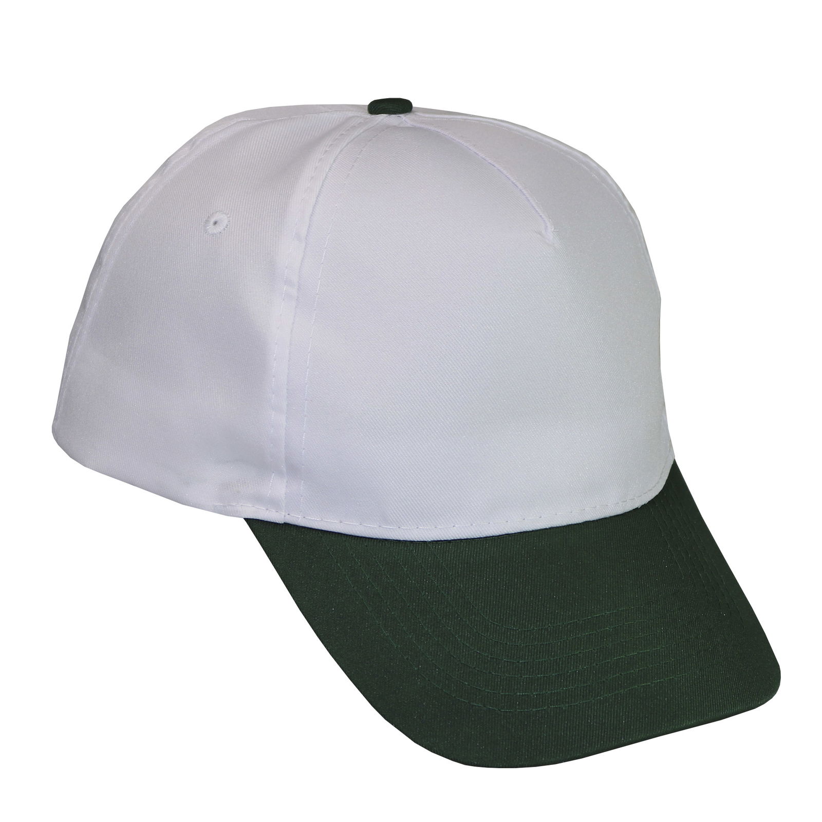 Gorra 5 gajos visera curva copa blanca visera verde botella