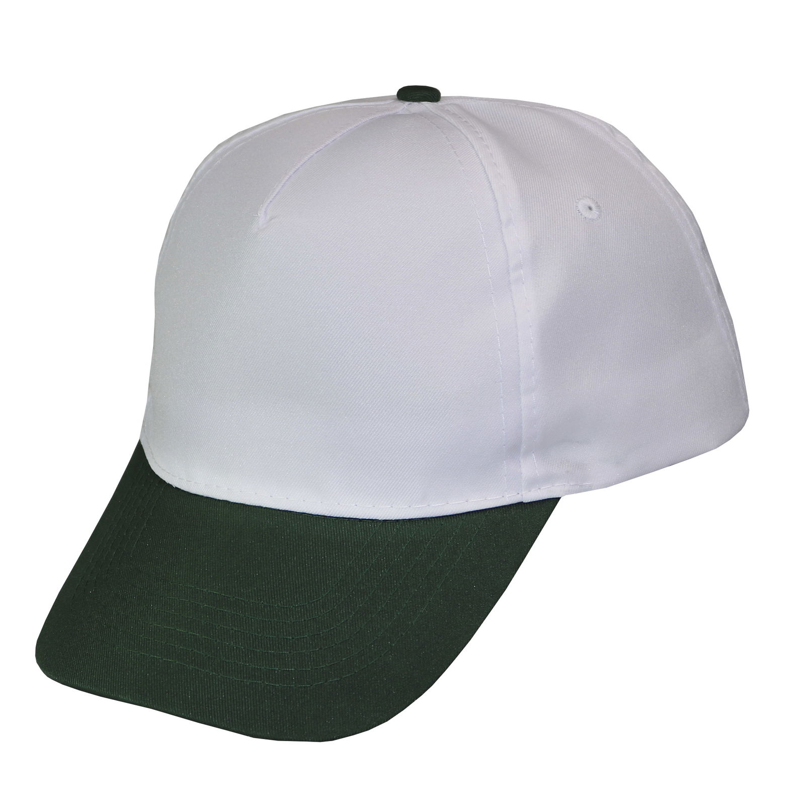 Gorra 5 gajos visera curva copa blanca visera verde botella