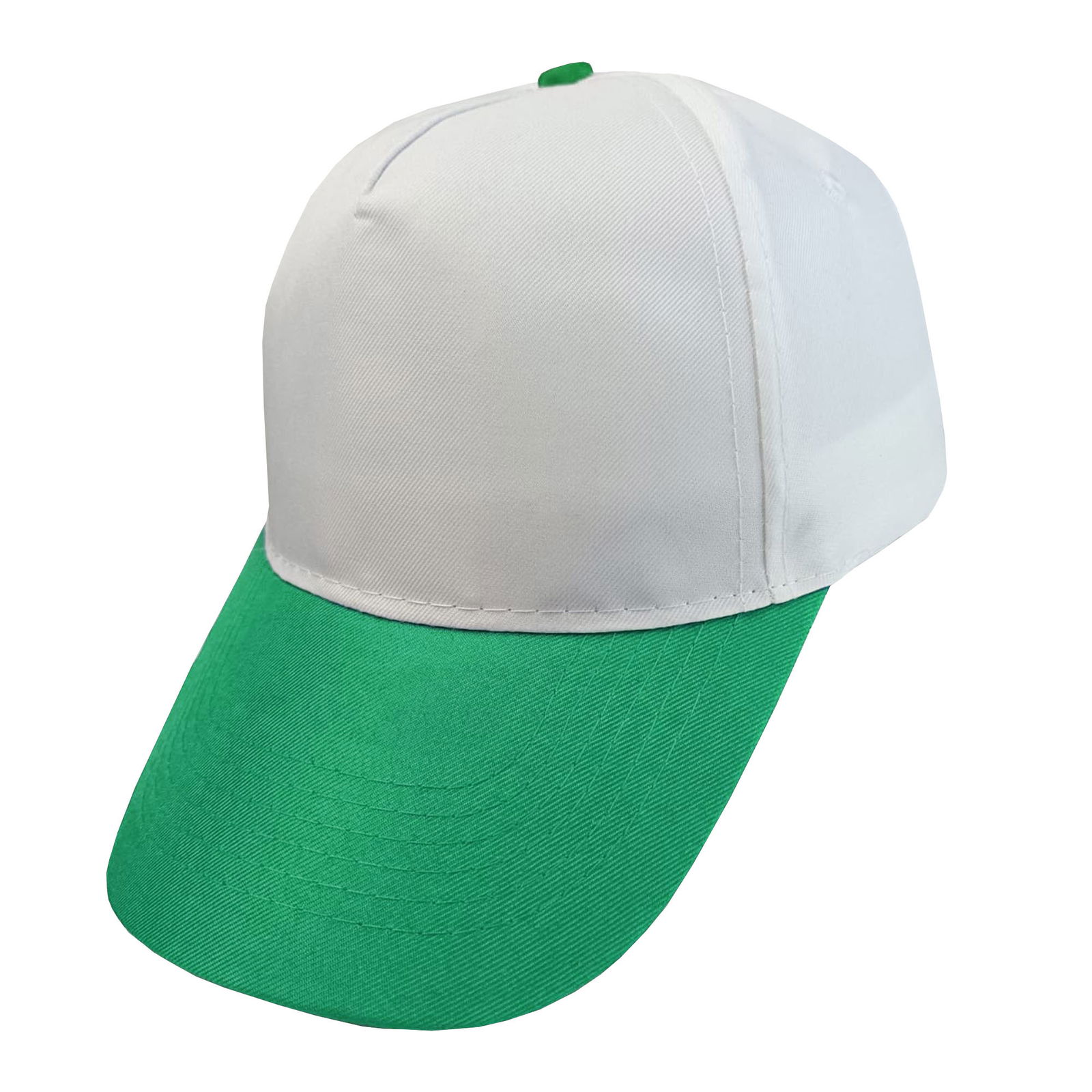 Gorra 5 gajos visera curva copa blanca visera verde