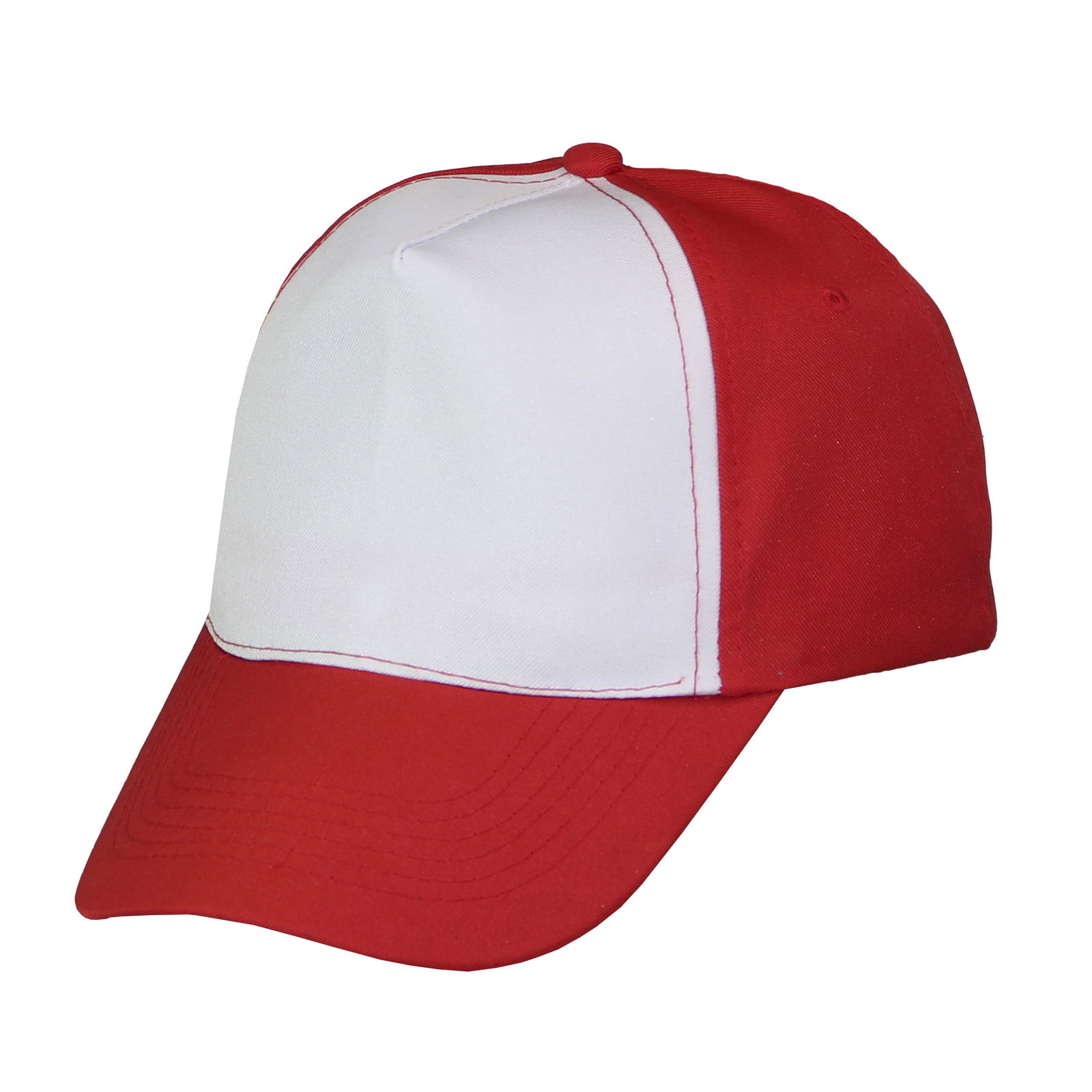 Gorra 5 gajos visera curva roja con frente blanco