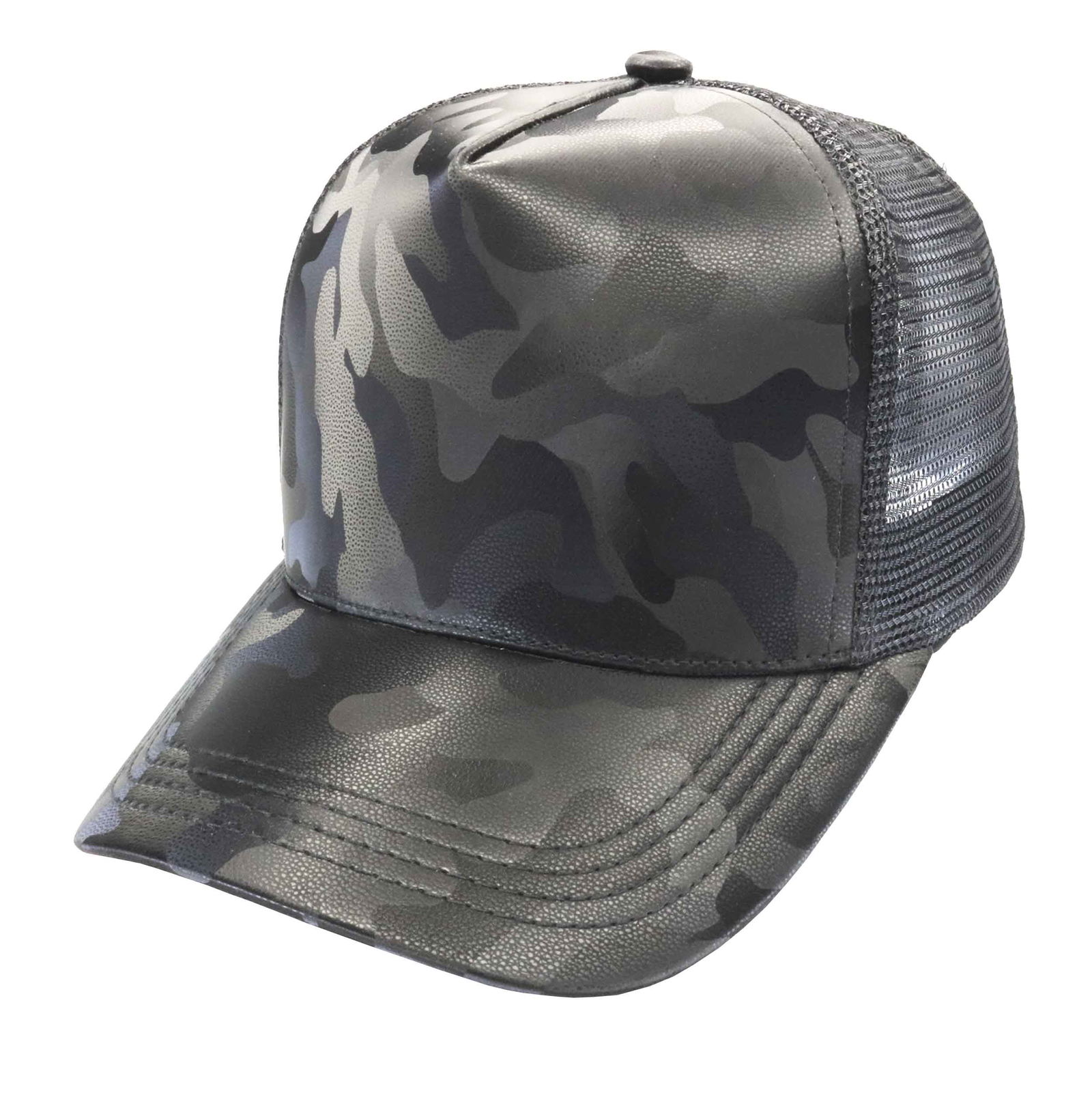 Gorra trucker premium en cuerina negra.