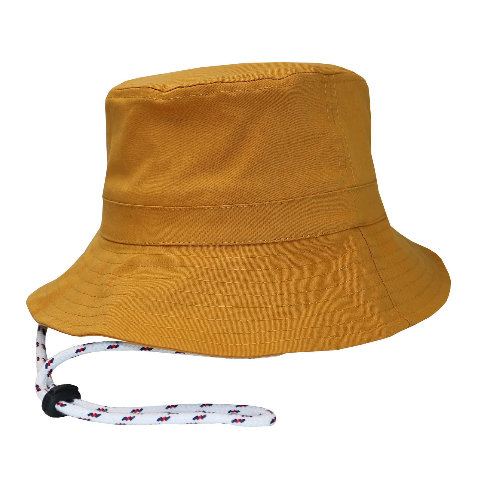 Bucket hat con cordón en gabardina mostaza.