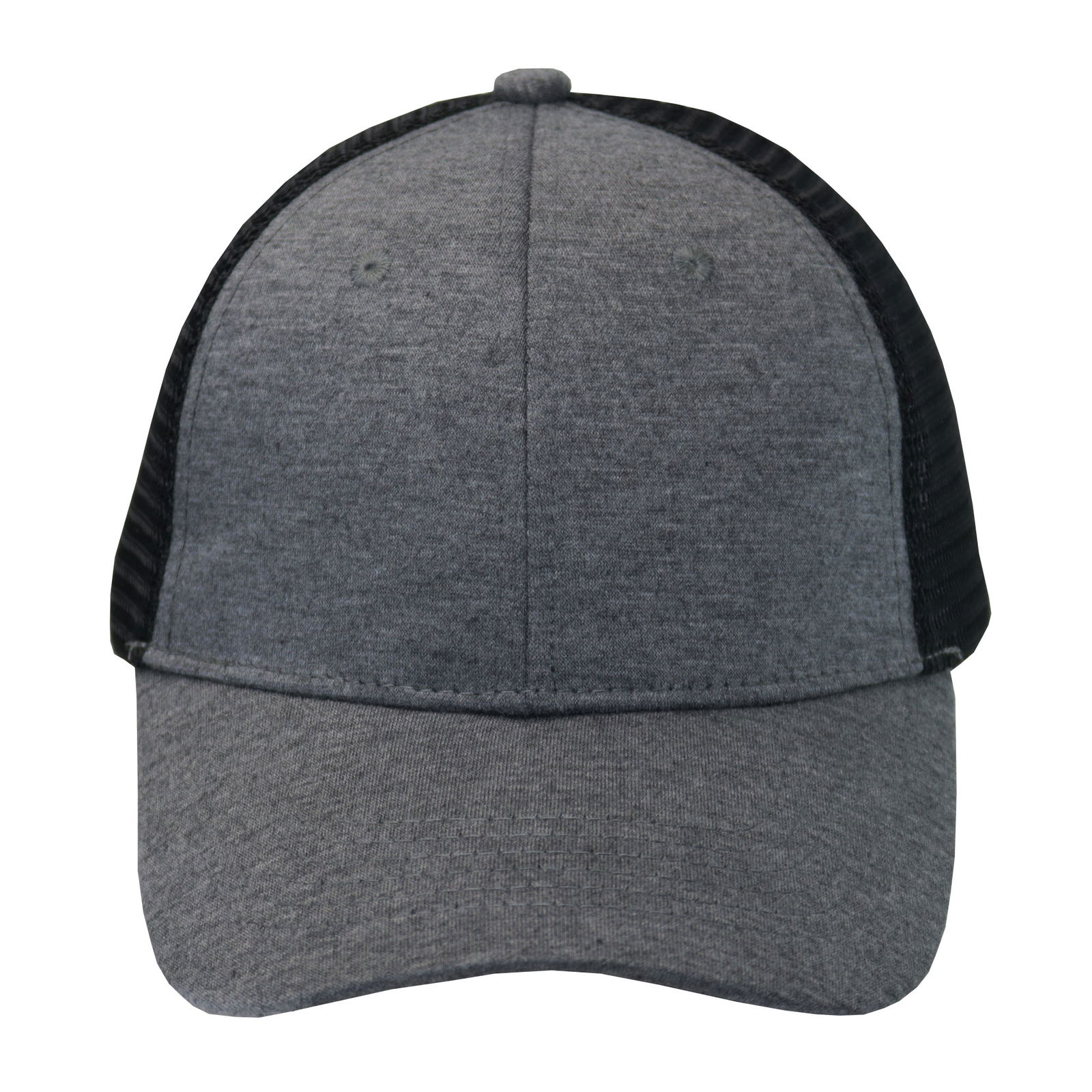 Gorra trucker visera curva 6 paneles melange gris.