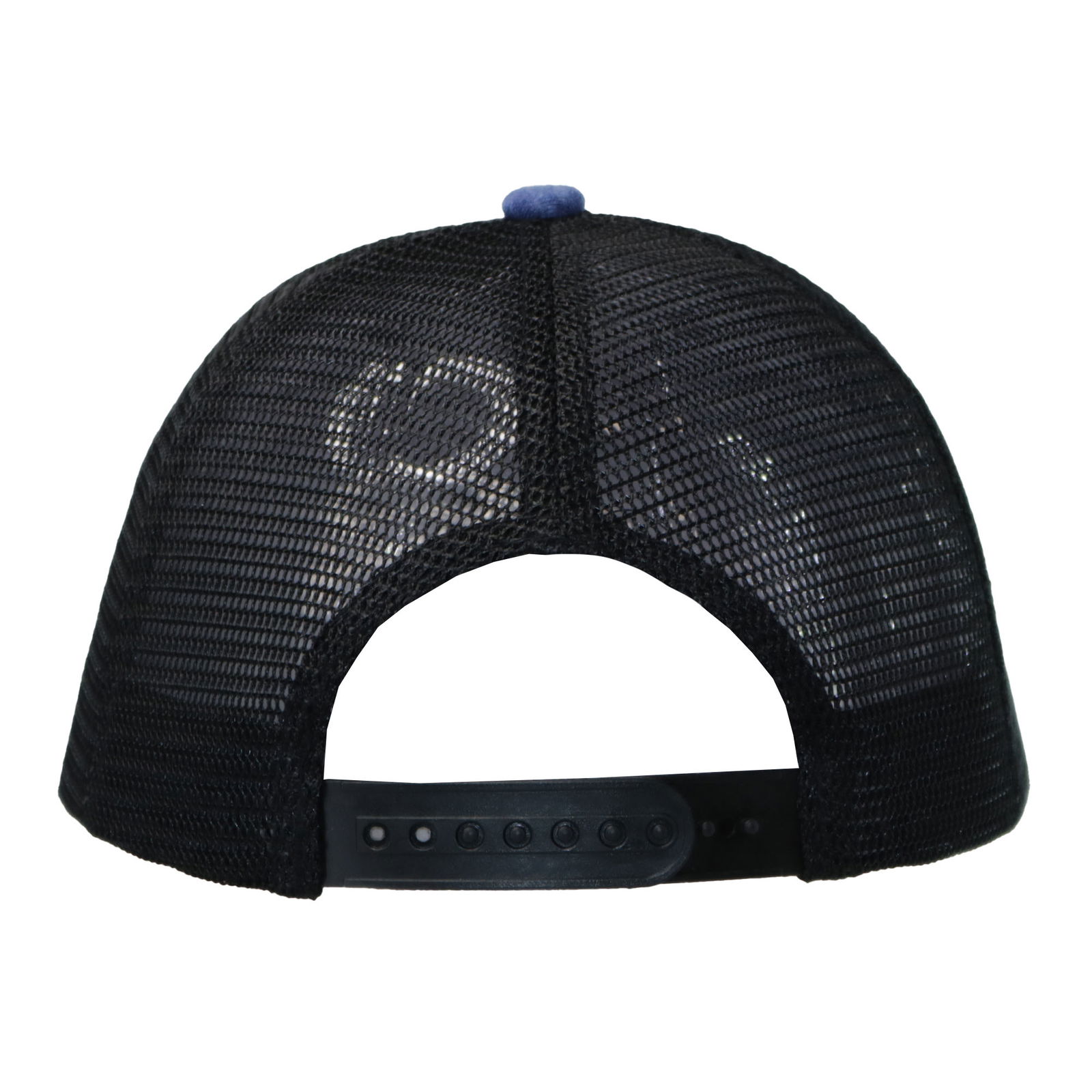 Gorra trucker visera curva 6 paneles azul.