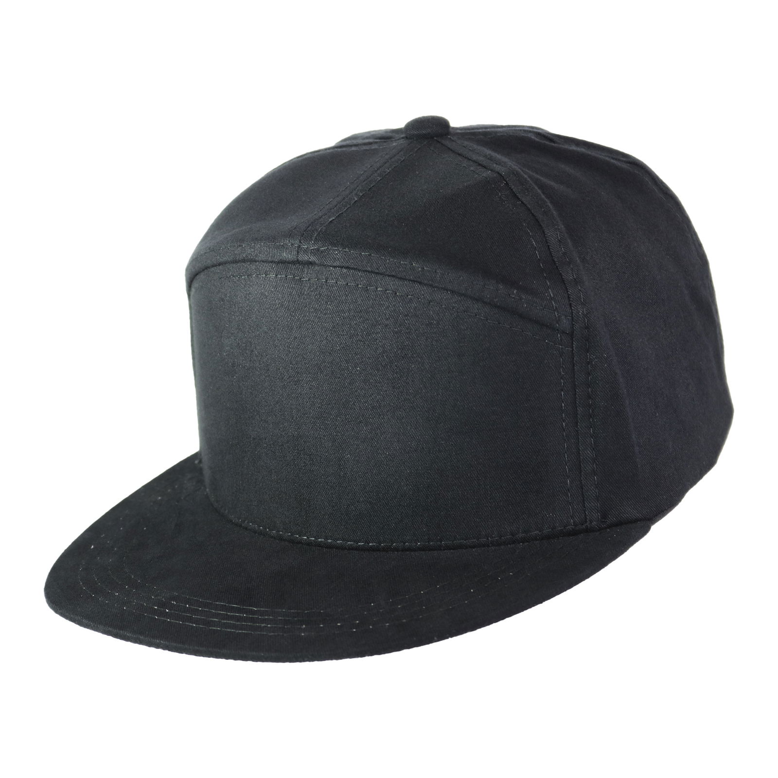 Gorra visera plana 7 paneles negro.