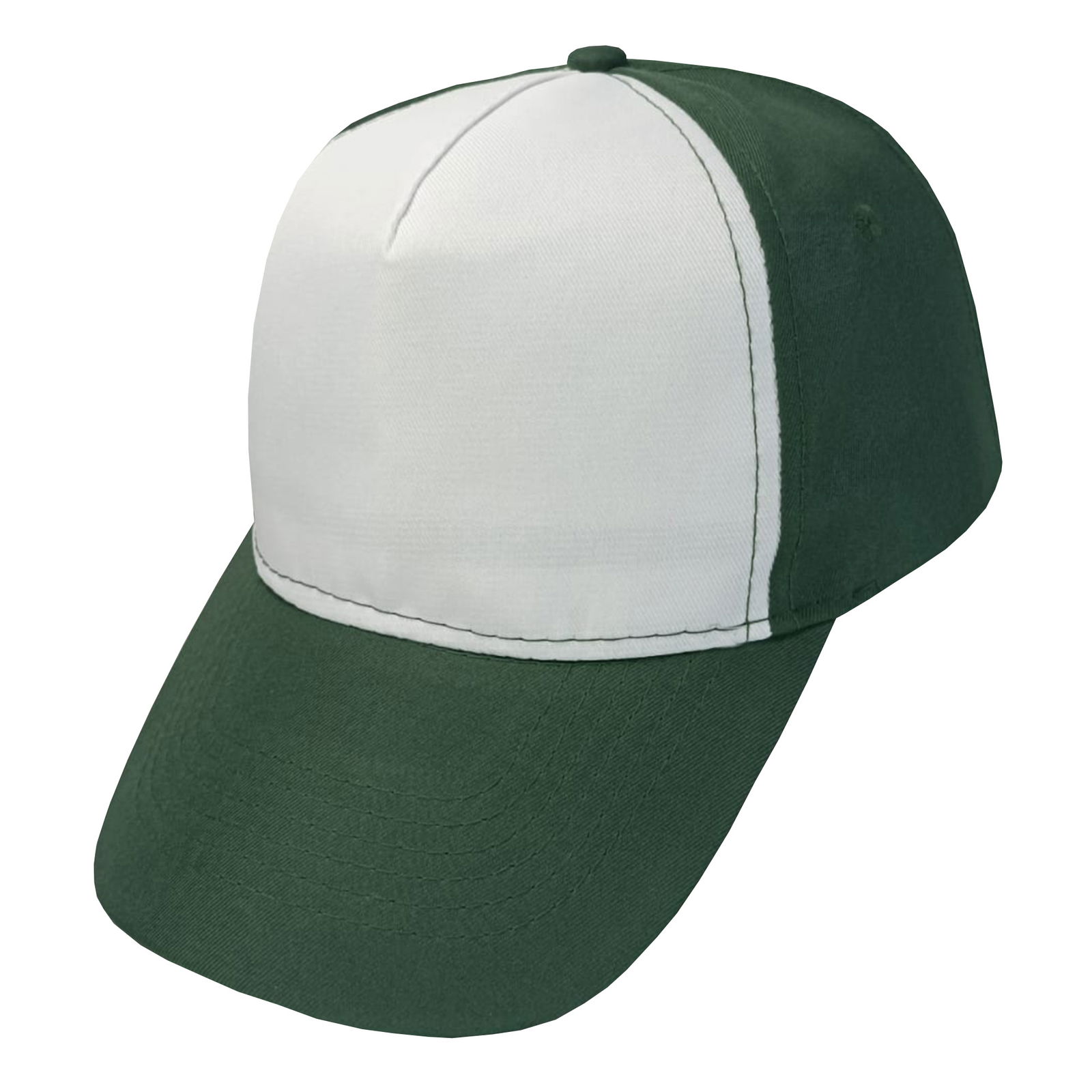 Gorra 5 gajos visera curva verde botella con frente blanco