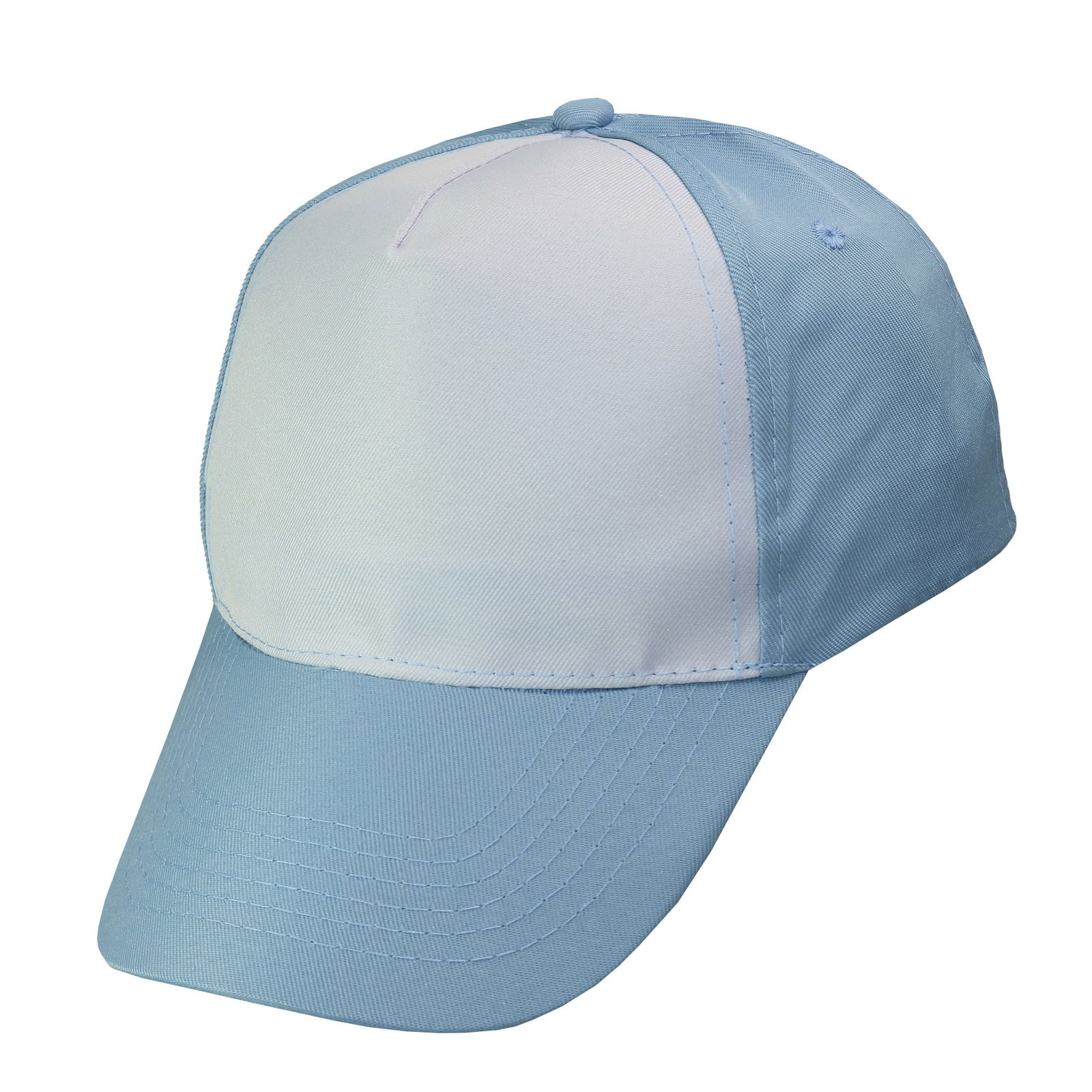 Gorra 5 gajos visera curva celeste con frente blanco