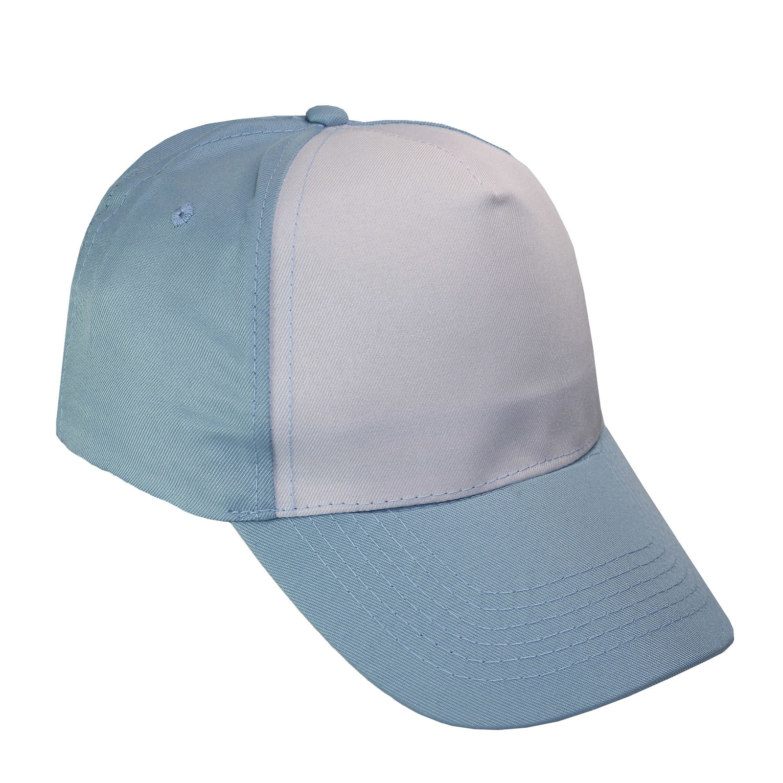 Gorra 5 gajos visera curva celeste con frente blanco