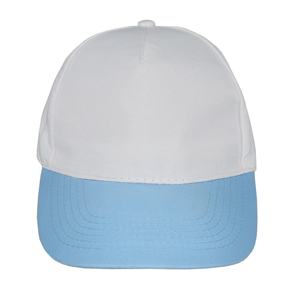 Gorra 5 gajos visera curva copa blanca visera celeste