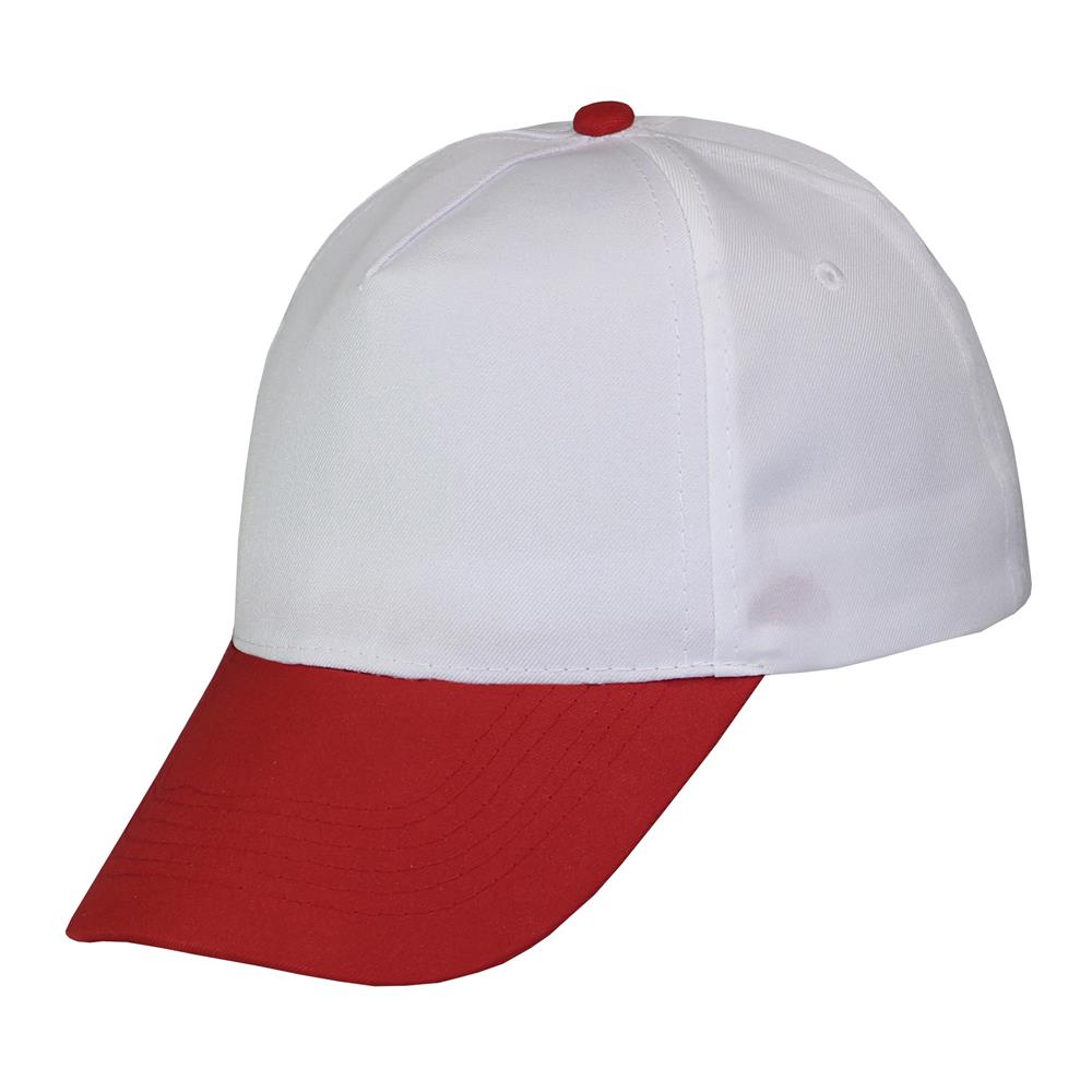 Gorra 5 gajos visera curva copa blanca visera roja