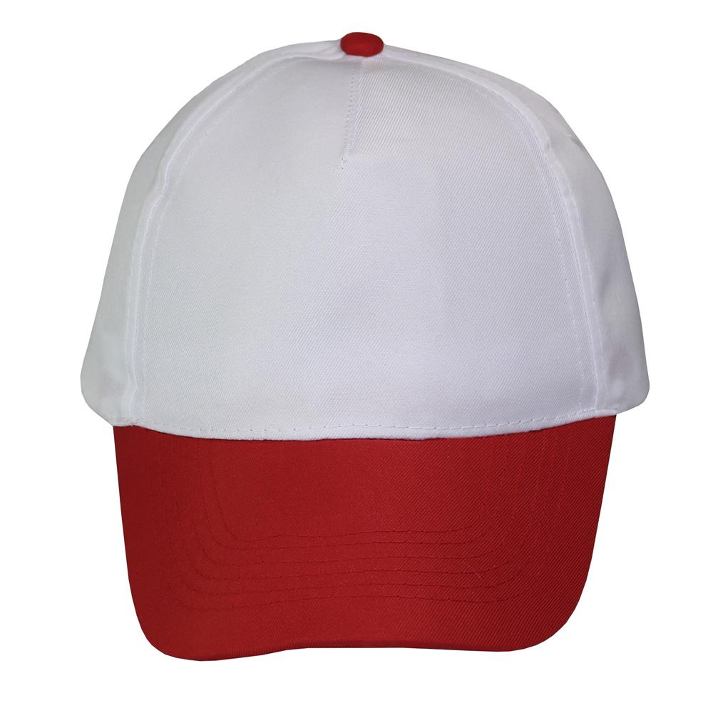 Gorra 5 gajos visera curva copa blanca visera roja