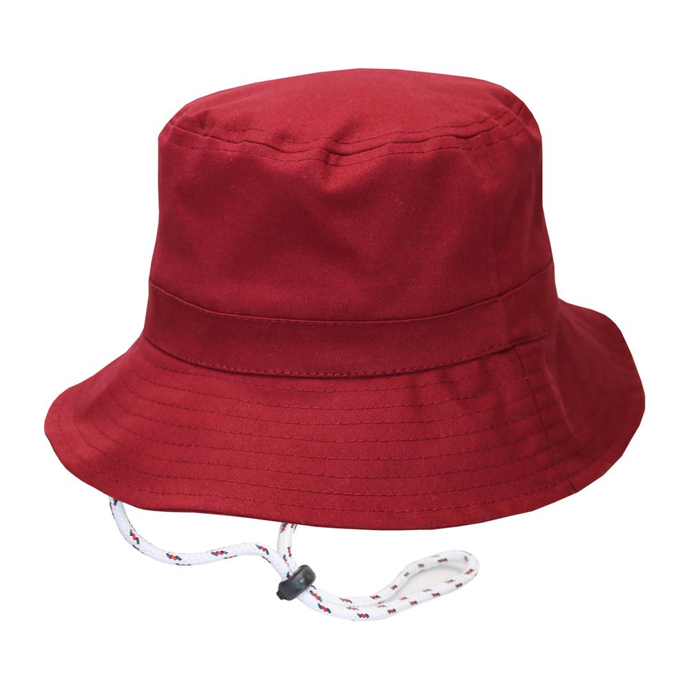 Bucket hat con cordón en gabardina bordo.