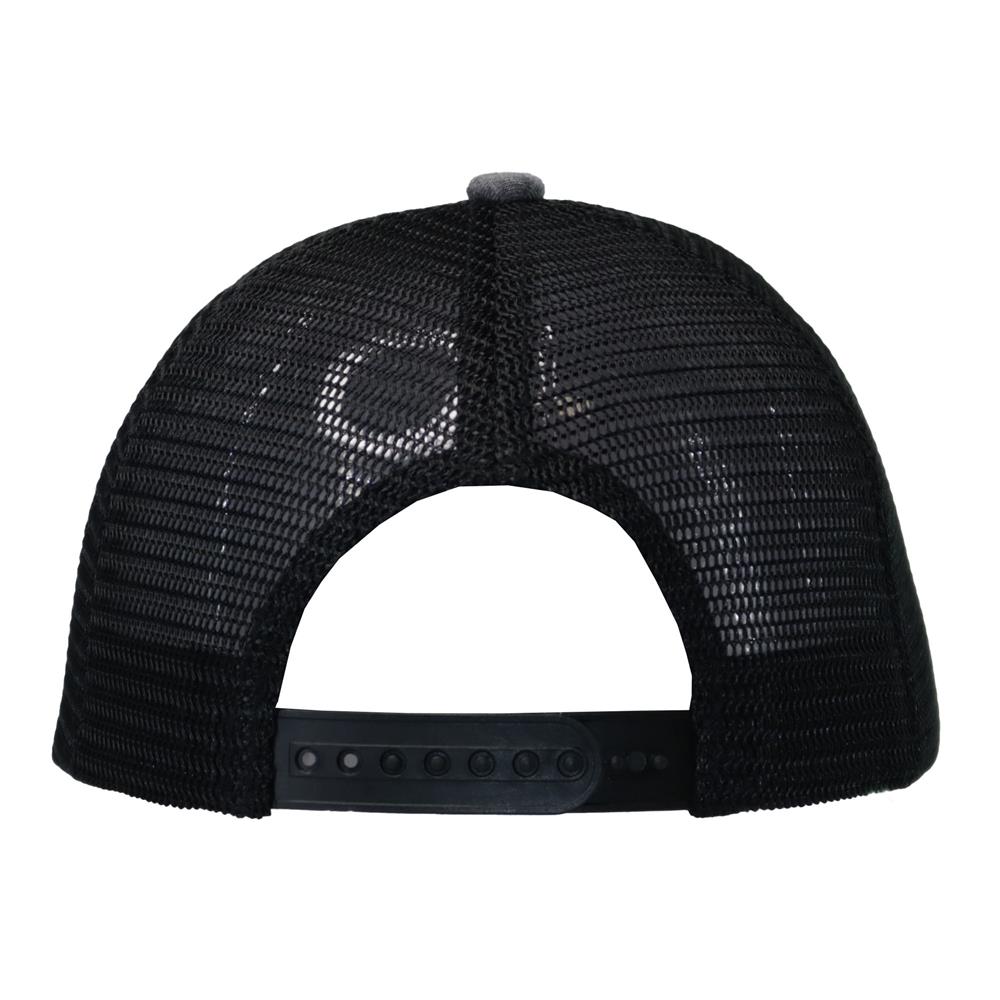 Gorra trucker visera curva 6 paneles melange gris.