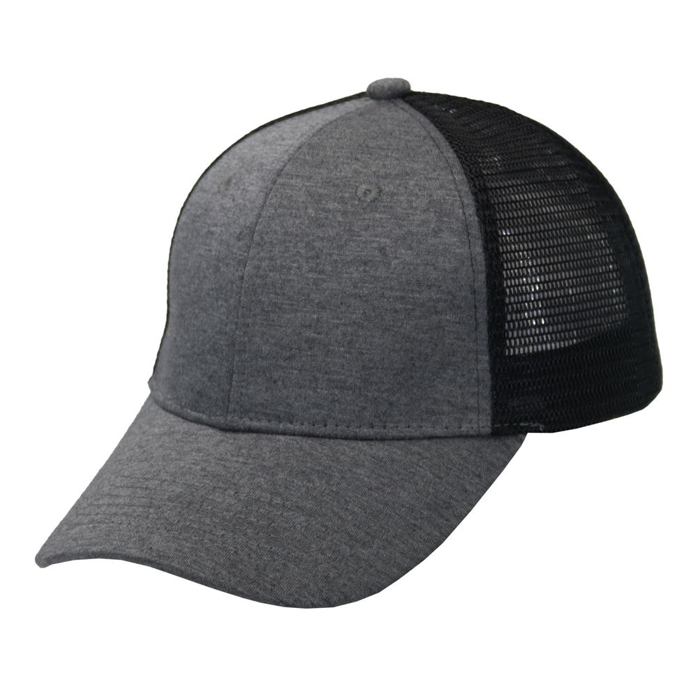 Gorra trucker visera curva 6 paneles melange gris.