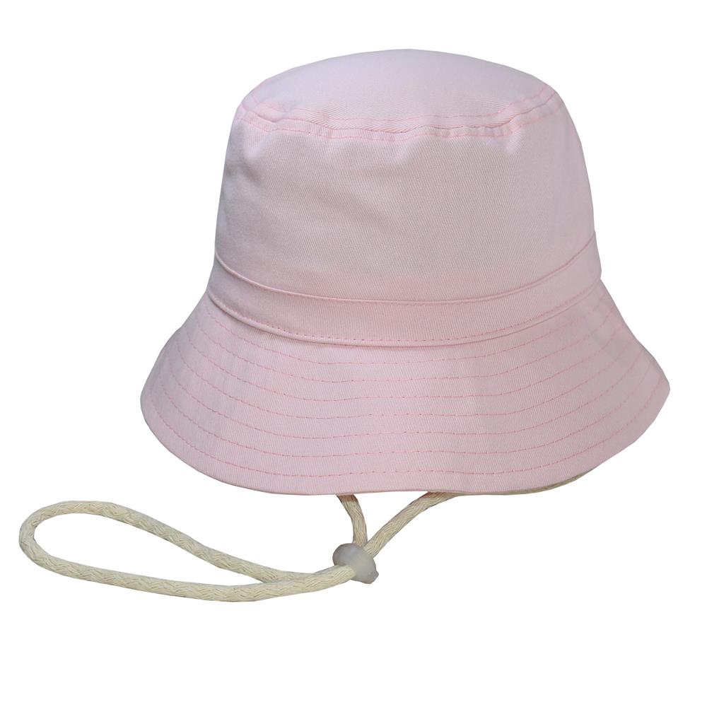 Bucket hat con cordón en gabardina rosa bebe