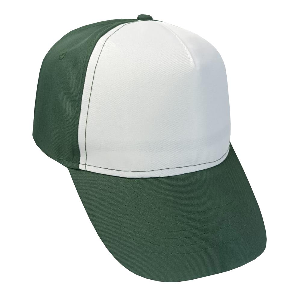 Gorra 5 gajos visera curva verde botella con frente blanco